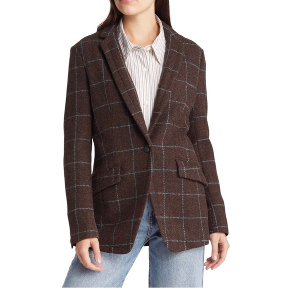 NWOT Rag & Bone Margot Windowpane Plaid Wool Blazer Brown Teal Size 6 - Picture 3 of 12